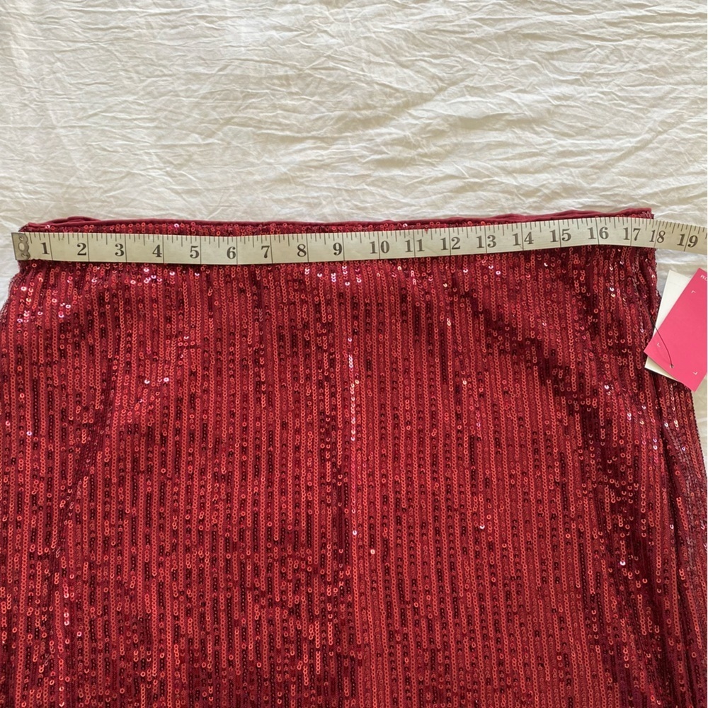Vince Camuto Red Wine Holiday Sequin Stretchy Event Midi Skirt size xl - Picture 6 of 9